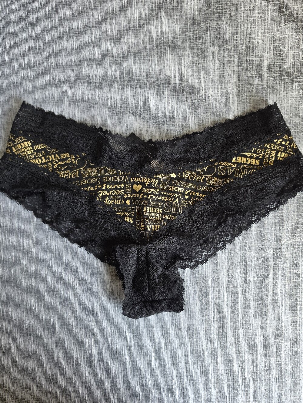New Victoria's Secret Cheeky Lace Panty Size Small Black Gold HTF 2012